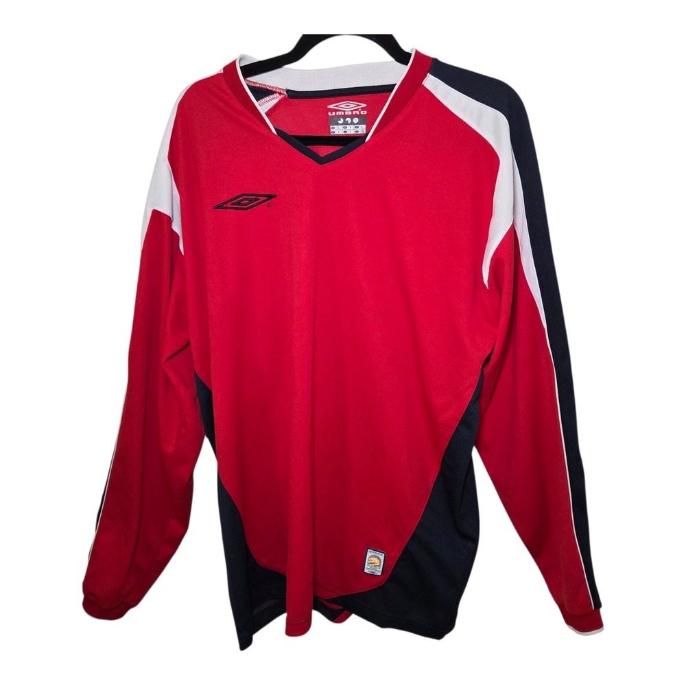 Umbro Official Teamwear Soccer Jersey Red Black Long Sleeve Men's Large Football